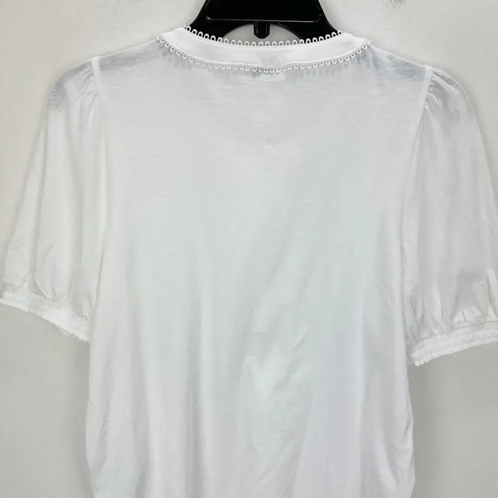 J.Crew Smocked Henley Knit Top Short Puff Sleeve Cotton Cottage White Small NWT